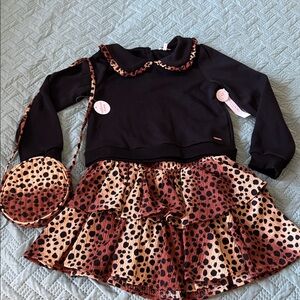 Girls Tahari Leopard and black skirt and top